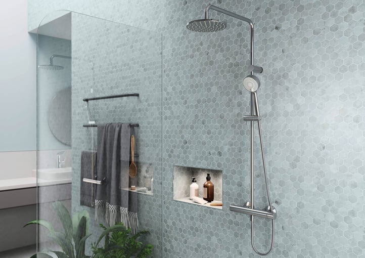 Nicht nur optisch ein Highlight im Badezimmer: Das neue HANSAUNITA Duschsystem vereint modernes Design und clevere Funktionalität für ein perfektes Duscherlebnis
