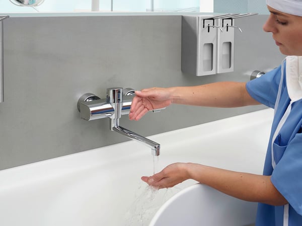 Touchless faucets reduce surface contact to a minimum and further improve hygiene in healthcare environments