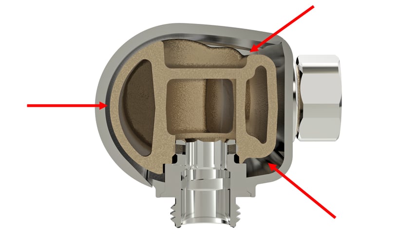 Die Luft zwischen den verschiedenen Schichten im Thermostat verhindert besonders effektiv, dass sich die Oberfläche zu sehr aufheizt.