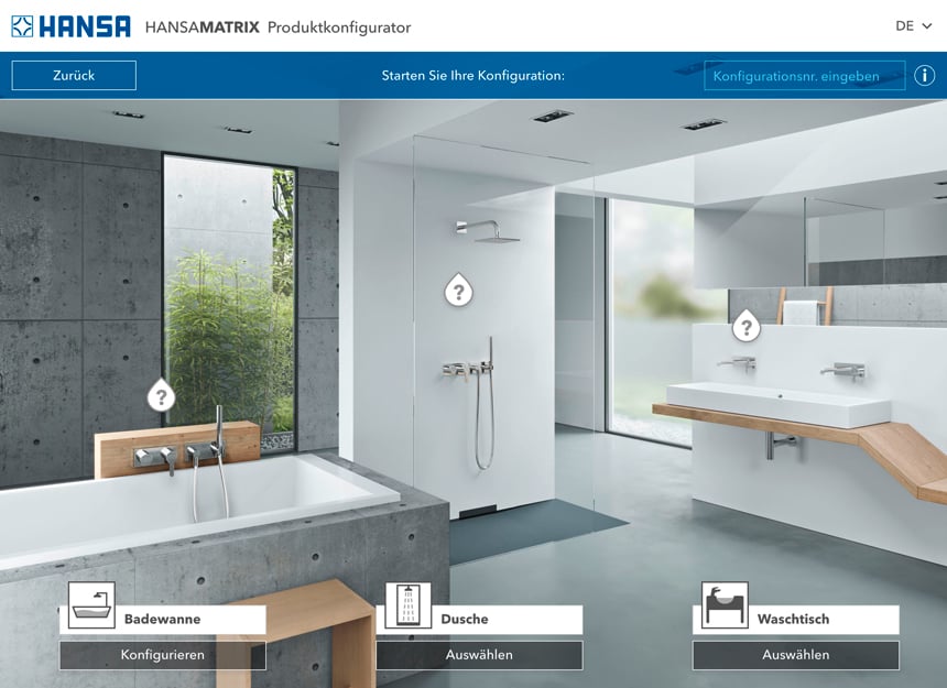 Alles auf einen Blick: der HANSAMATRIX Konfigurator ist die ideale Hilfestellung bei der Badplanung.