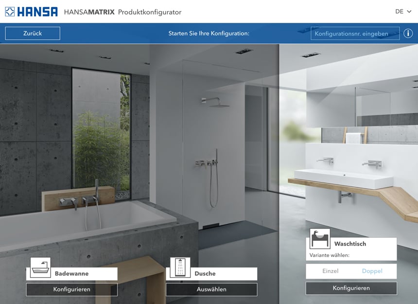 Digitales Tool für maximale Planungssicherheit: Der HANSAMATRIX Konfigurator sorgt für eine optimierte, unkomplizierte Badplanung aus einem Guss. Foto: Hansa Armaturen GmbH